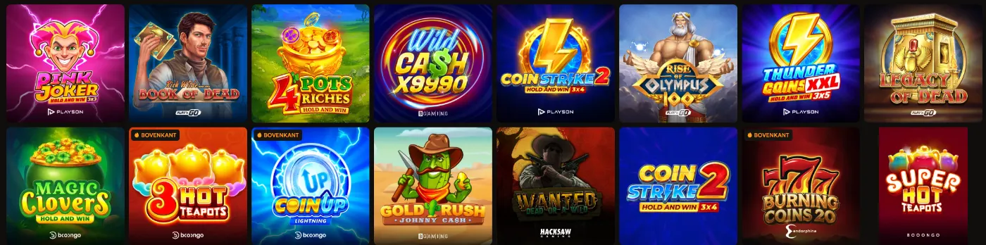 Winnerz Casino Slotspellen Lobby Winnerz Casino slotspellen lobby met populaire games zoals Book of Dead en Coin Strike